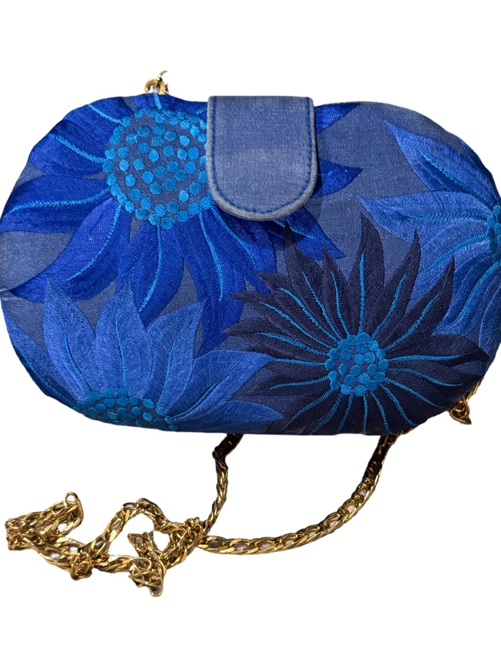 J. Renée RARE Hard Shell Vibrant Embroidered Blue Floral Design Crossbody - Picture 4 of 12